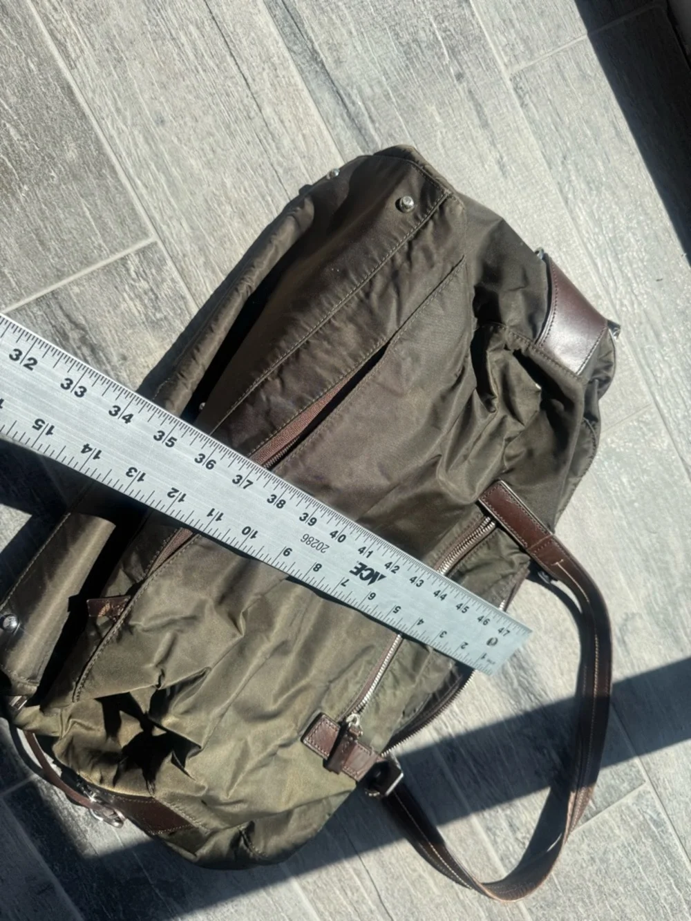 TUMI Men's Olive Canvas Weekender Bag with Brown Leather Trim